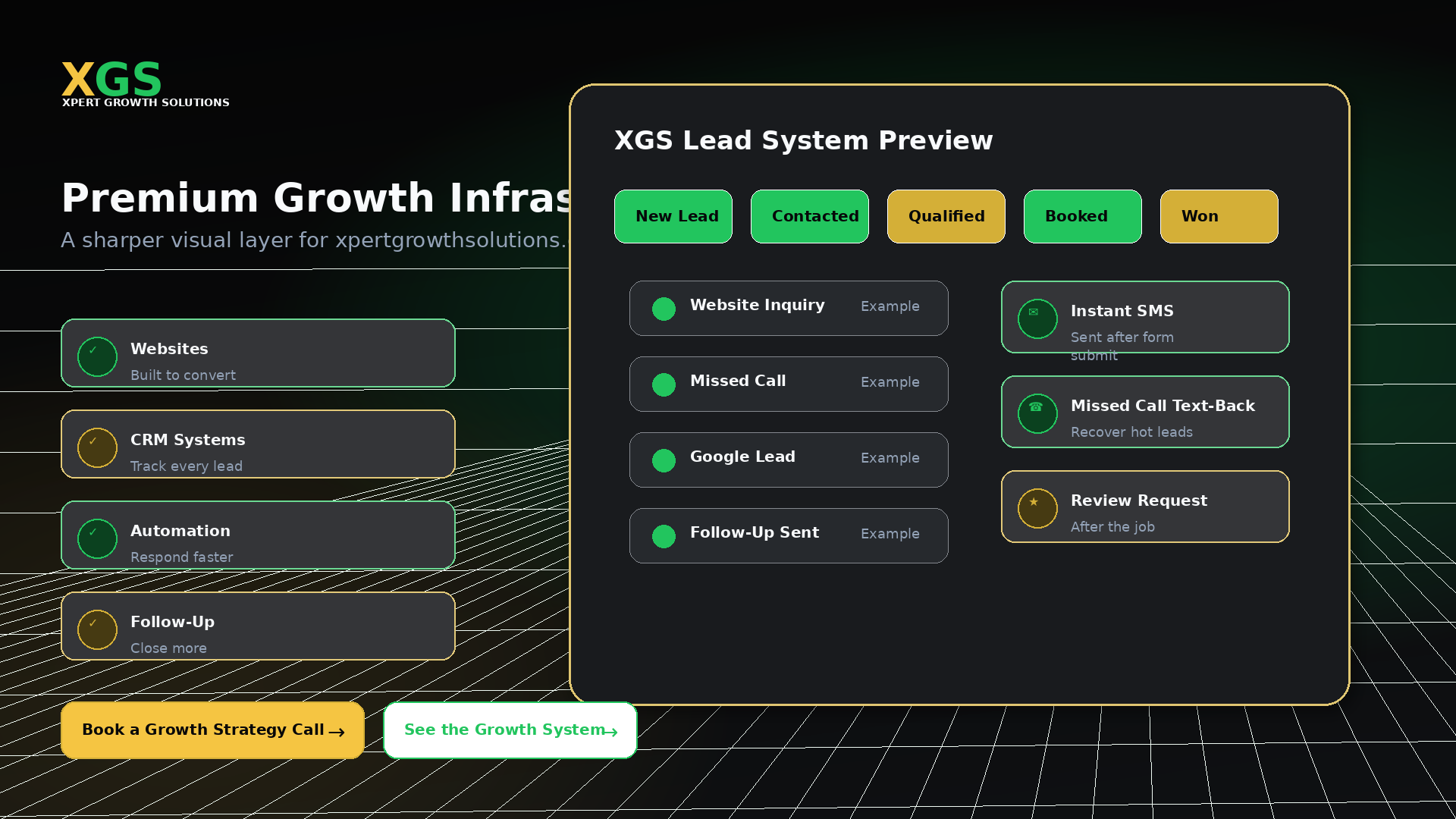 XGS lead system preview — pipeline stages and automated follow-up